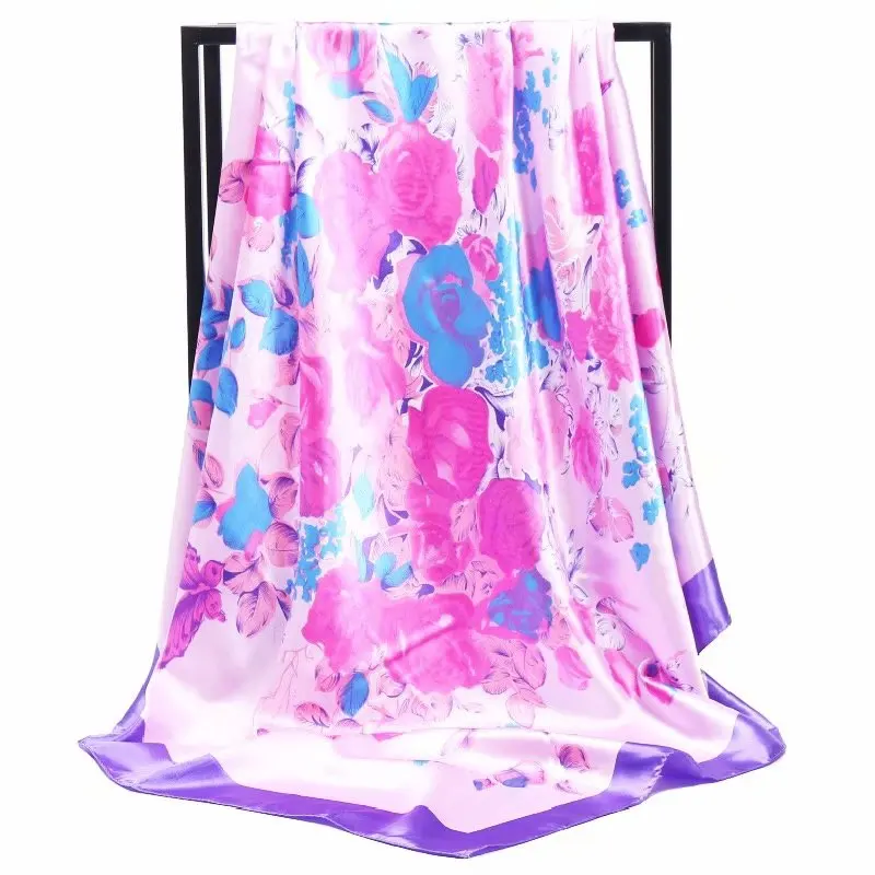

Scepter Pattern Printed Ink Blue Scarf Women Embroidered Silk Handkerchief Square Bandana Foulard Neckerchief Female DF014