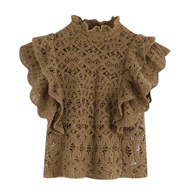 2019 женские сексуальные ажурные блузы вязанные крючком элегантные каскадные