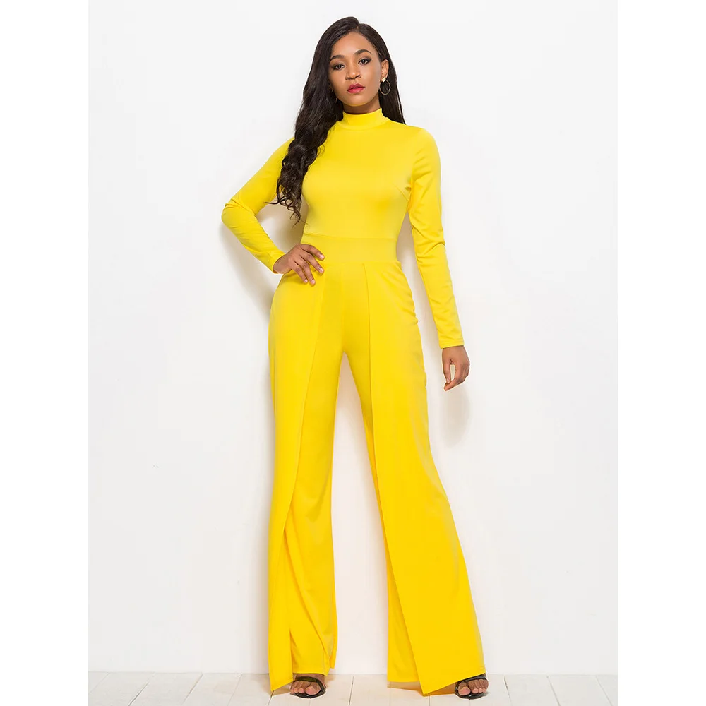 

Casual Onesies Sexy Women's Clothing Cross-Border Fashion 2020 Fall Clothes For Women Round Neck Long Sleeve Wide Leg Jumpsuit