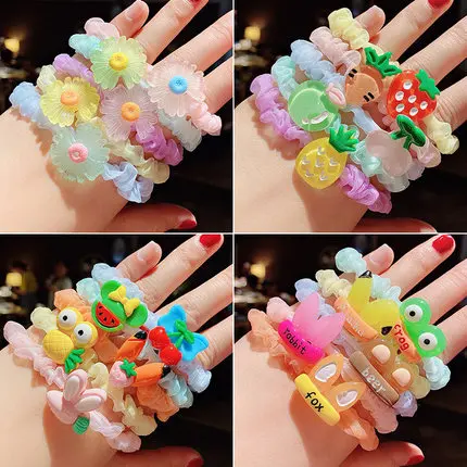 High Quality 5pcs/Sets Elastic Hair Bands Animal Fruit Chiffon Scrunchies Gum Rubber Women Headwear Accessoires |