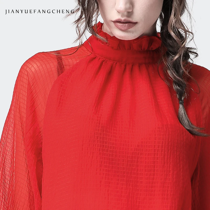 red sheer top
