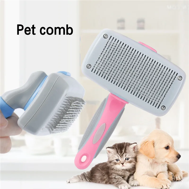 Pet Self Cleaning Slicker Brush Dog and Cat Grooming Comb Pet Automatic ...