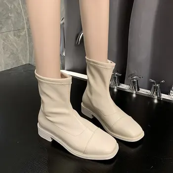 

CINESSD Chelsea short boots women's autumn and winter new flat white small heel Martin boots trend