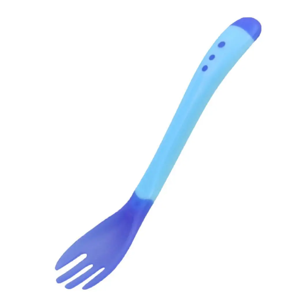 blue fork Детская безопасная температура зондирования Кормление Ложка Вилка посуда детская силиконовая ложка Flatware для обучения ребенка посуда - Цвет: blue fork