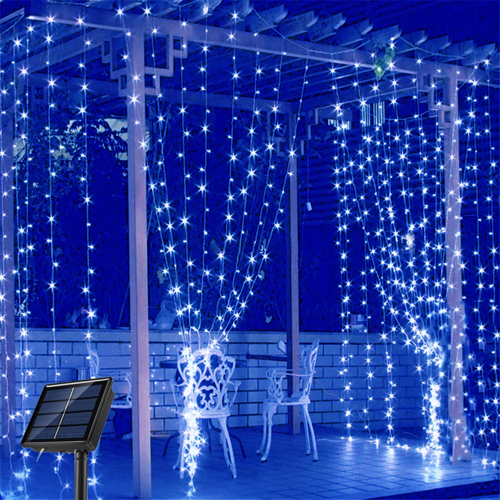 Solar Outdoor Lights Garland Christmas Decoration LED Festoon Fairy Curtain Light 3Mx3M New Year Waterproof 8 Modes led string lights decorative lights string lights led fairy lights