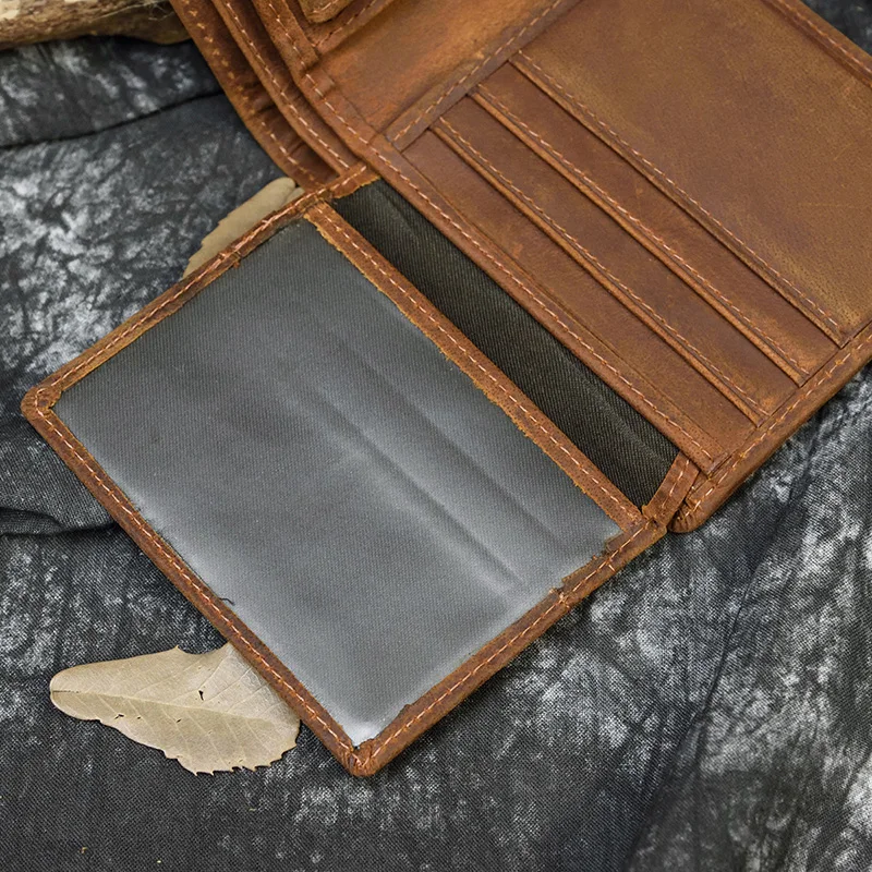 Мужской кошелек Crazy Horse из кожи с карманом на кнопке, карман для монет, Воловья кожа, Двойные кошельки, натуральная кожа, короткий кошелек, чехол для карт
