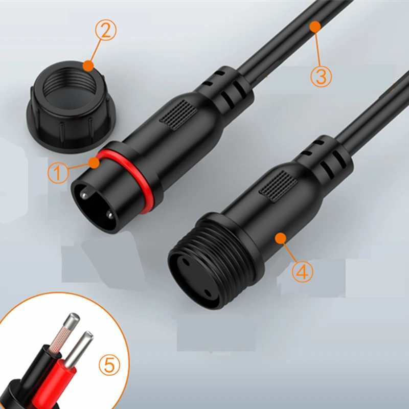 Lot De 5 Paires Connecteurs étanches 2 Broches - 20cm - 500V 3A - Ignifuge UL94V-0 - Pour Câblage électrique