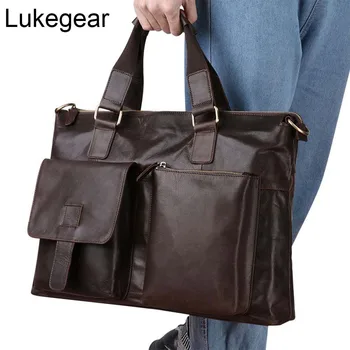 

Lukegear Mens Briefcases Cowhide Bags for Men Messenger Bags Genuine Leather