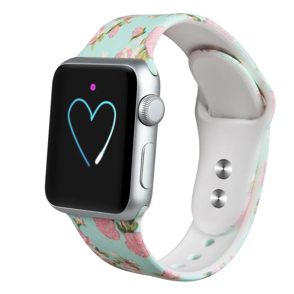 С принтом силиконовый ремешок для Apple watch 38 мм 42 мм Женская спортивная резина браслет ремешок для часов 40 мм 44 мм для iwatch серии 4 3 2 1 - Цвет ремешка: B