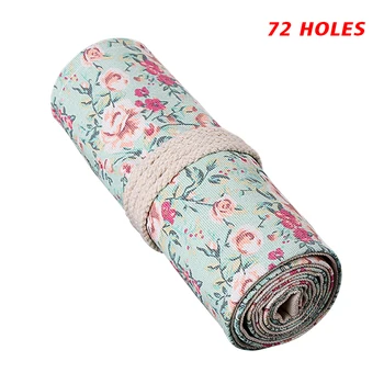 

Study Wrap Holder Pencil Case Home Canvas Flower Print School Roll Up Stationery Storage Pouch Office Winding Sketch Supplies