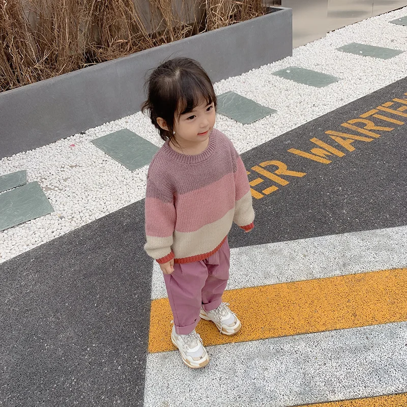 new style girls patchwork knitted sweater autumn fashion cotton soft kids sweaters 1-6t