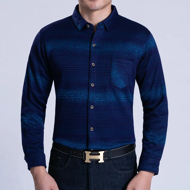 Men Cashmere Wool Shirts Autumn Winter Thicken Warm Tops Blue Purple Gradual Cross Stripe Business Smart Casual Blouse Plus Size Men Cashmere Wool Shirts Autumn Winter Thicken Warm Tops Blue Purple Gradual Cross Stripe Business Smart Casual Blouse Plus Size