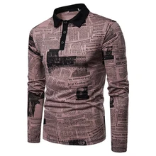 Осень Новая мужская рубашка поло модная цветная с газетным принтом Мужская рубашка с отложным воротником с длинным рукавом мужская одежда