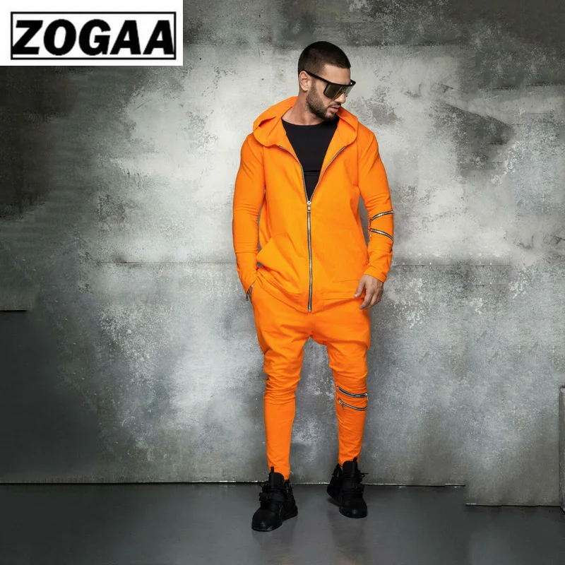 ZOGGA модный спортивный костюм для мужчин s толстовка с капюшоном+ Jogger комплект из 2 предметов осенние мужские спортивные костюмы на молнии Спортивная одежда повседневные комплекты