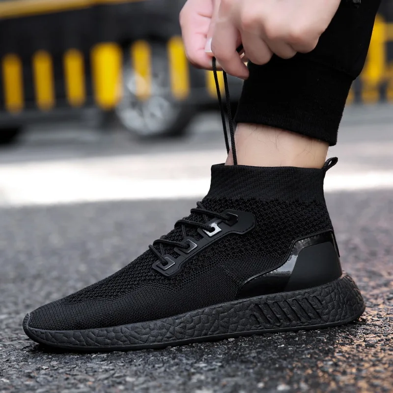 Сетчатые мужские удобные кроссовки Flyknit, мужские легкие уличные кроссовки, мужские кроссовки на шнуровке, Мужская дышащая обувь на плоской подошве