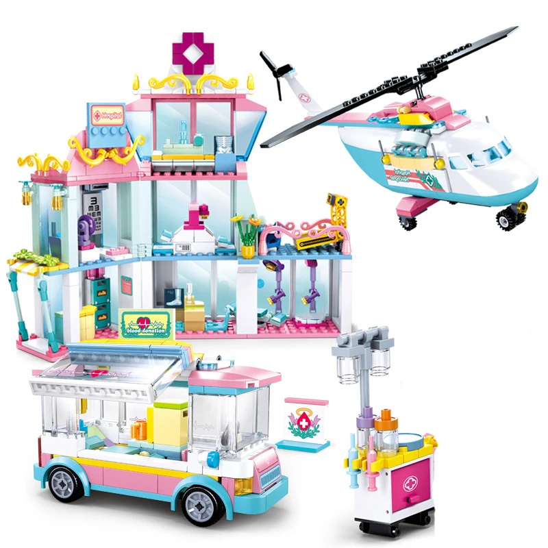 

Sluban Ambulance Car Model Building Kits Blocks Friends For Girls Medical Themed Bricks Helicopter Hospital City Vehicle Sets