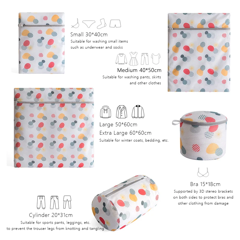 6 Size Laundry Bag Washing Net Bag Travel Storage Bag Socks Bra Underwear Laundry Care Zipper Home Use For Washing Machine