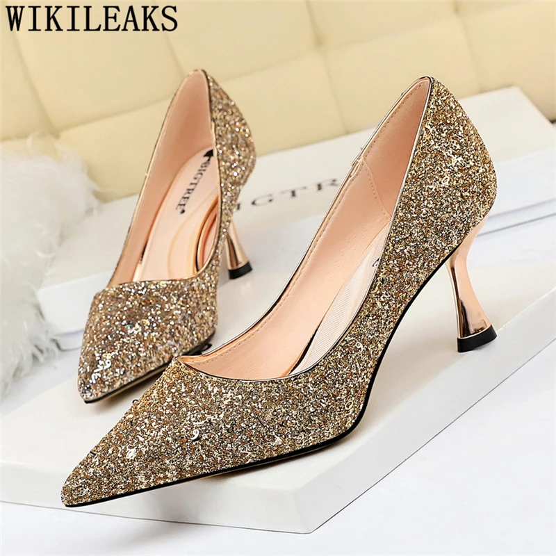 

wedding shoes bride glitter heels evening shoes Bling sexy high heels Pointed Top party shoes fetish high heels sapato feminino