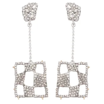 

European and American Fashion Inlaid Zircon Shiny Elegant Square Ear Stud Earrings Female