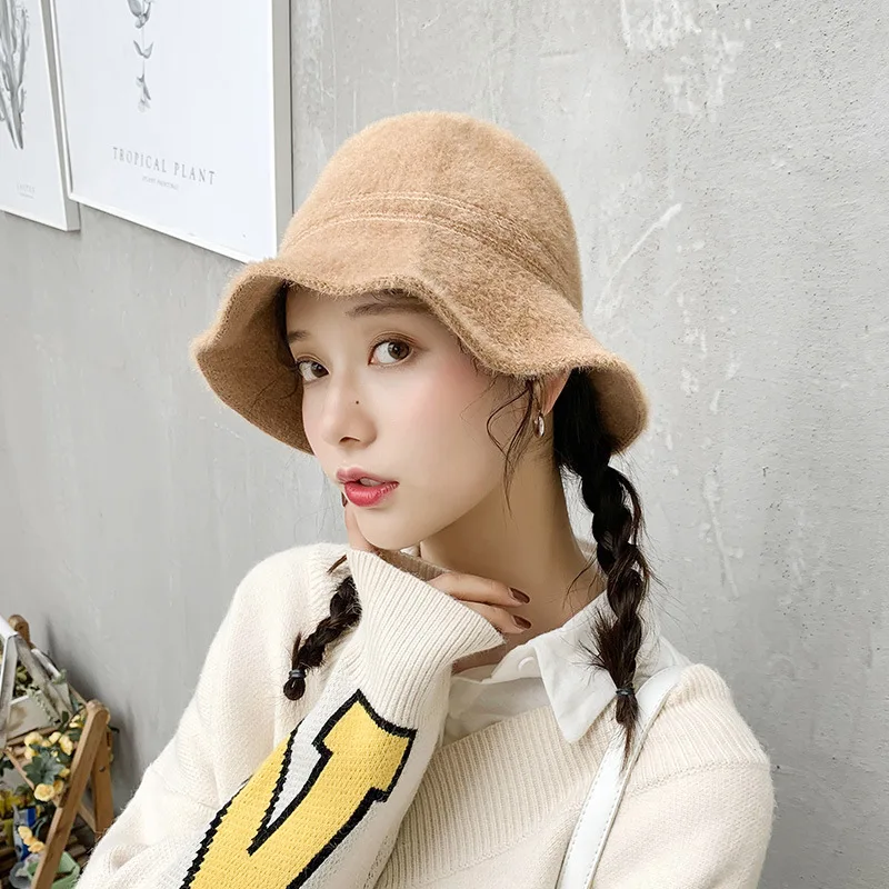 

Fashion Wool Bucket Hat Men Women Fisherman Hats Autumn Outdoor Hunting Fishing Cap Women Flat Cap harajuku