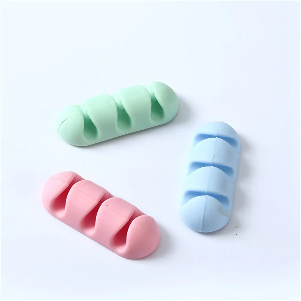 Adhesive Silicone Cable Winder Solid Color Cable Holder Earphone Clip Charger Organizer Line Fixer Desk Set Office Supplies