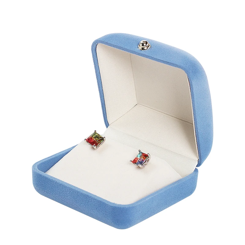 

New high-end flannel Ring Blue Velvet Series Set Box With Snap Button Fashion with Decoration Gold Metal