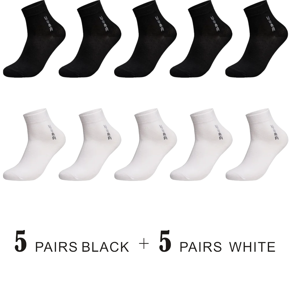 5BLACK5WHITE 10 пар/лот повседневные мужские деловые носки Новые Модные дышащие хлопковый кроссовок носки быстросохнущие черные белые длинные носки - Цвет: 5BLACK5WHITE