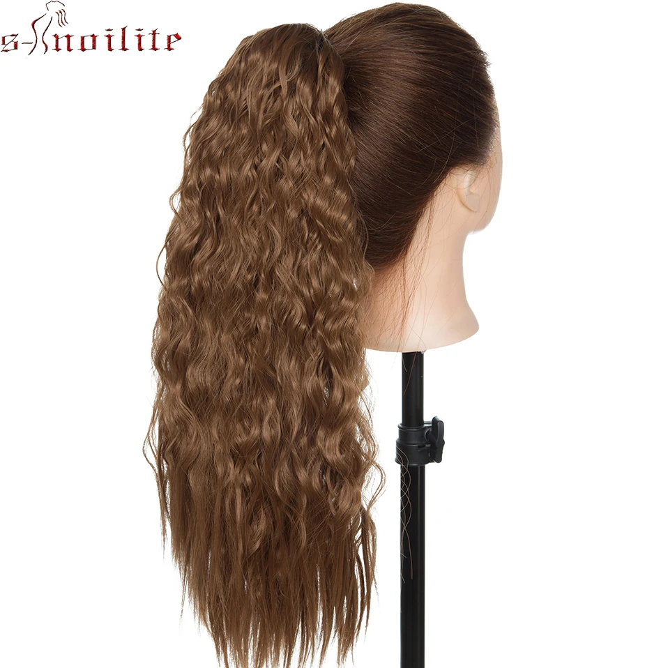 

SNOILITE 18‘’ Corn Wave Drawstring Ponytail Synthetic Long Water Wave Clip In Ponytail Hairpiece Natural Pony Tai Hair Extension