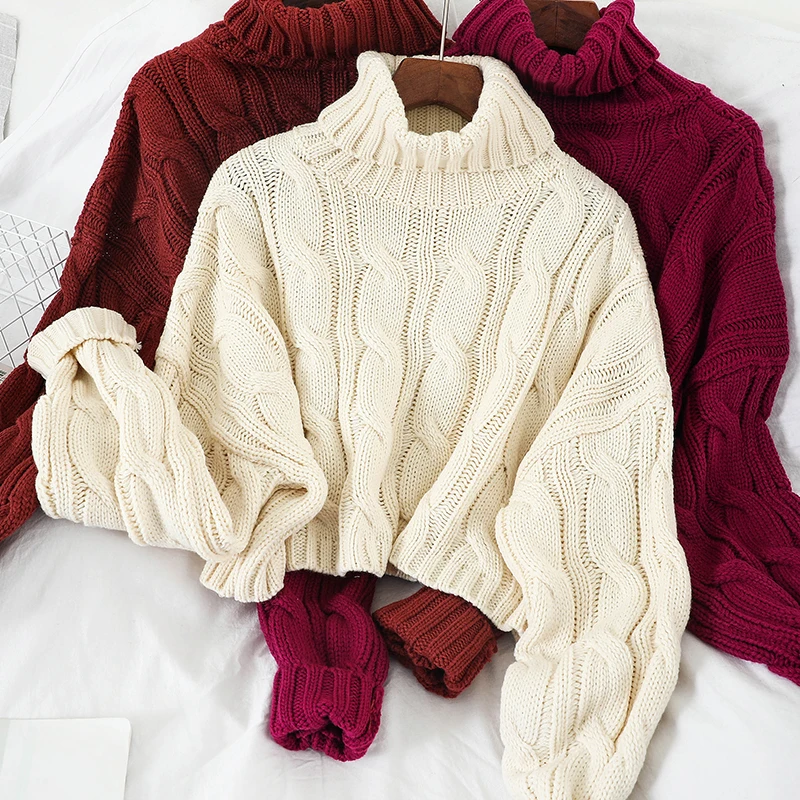 

Spring new turtleneck short women sweater simple fashion girl's knitted sweater out wear clothes