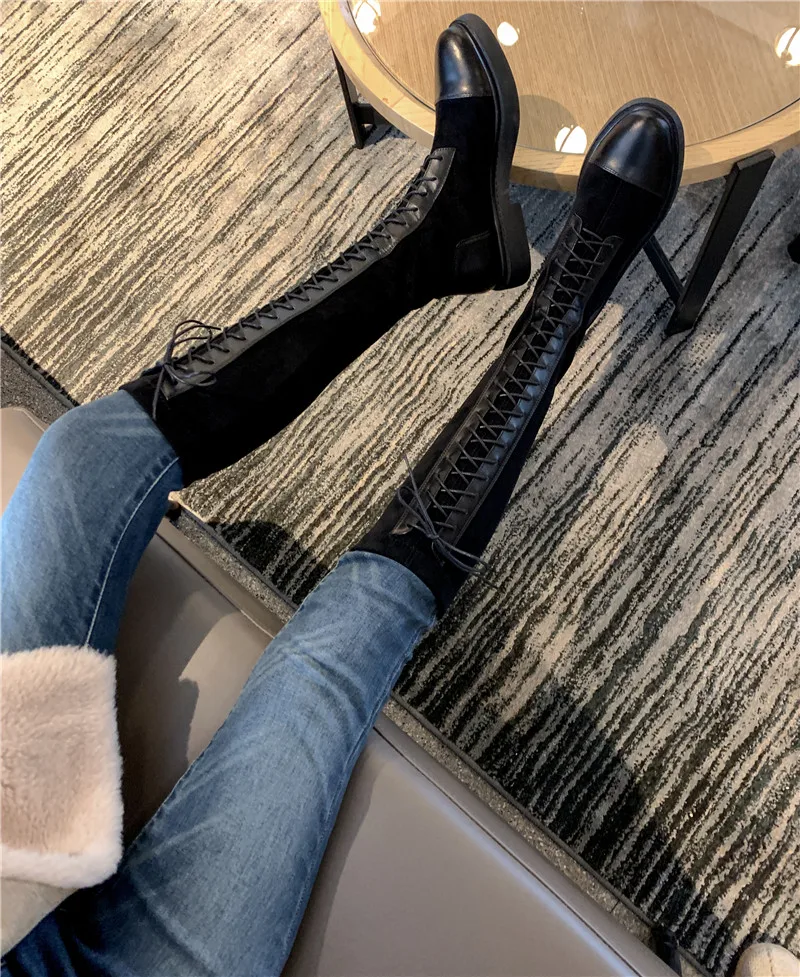 MORAZORA/ г., зимние теплые новые модные женские ботинки простые однотонные сапоги до колена из высококачественной натуральной кожи на шнуровке
