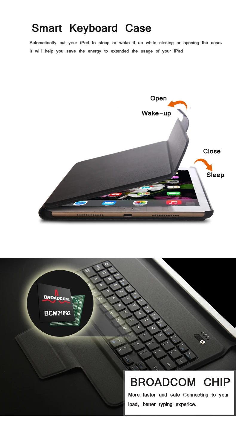 [] беспроводной bluetooth чехол для клавиатуры для нового iPad/iPad pro/Air 1/Air 2, подсветка+ Все-в-одном дизайн+ тонкий кожаный чехол