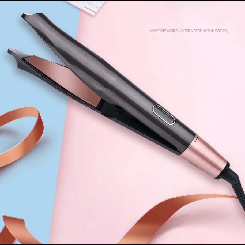 

2 in 1 Hair Curler and Straightener in One Professional Twist Curling Iron Barber Salon Flat Irons Styler Tourmaline Ceramic