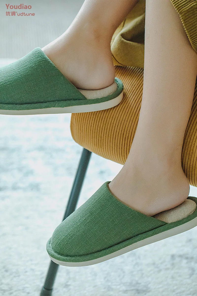 women shoes slippers for home on Utune Slippers Women Indoor Shoes Eva Sole Soft Home Slipper Bedroom Slides Solid Cotton Linen Anti Slip Winter Slippers Green Slippers Aliexpress