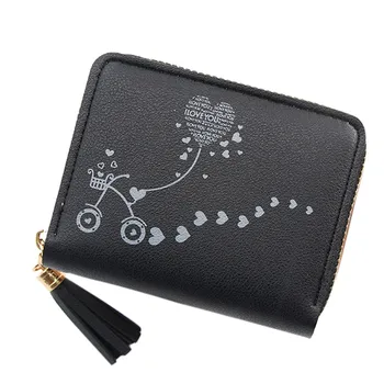 

wallet Women’ s Outdoor leisure Fashion Trend Solid Color Zipper Fringed Card high quality leather Wallet #15