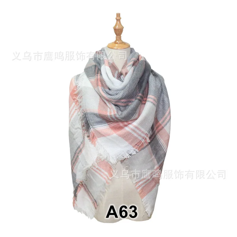 Кашемировый шарф длинная клетчатая шаль треугольный классический платок плед пончо бандана палантины пашмины шарф для женщин - Цвет: 22