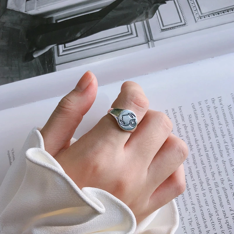 LouLeur Настоящее серебро 925 пробы кольцо для лица горячая распродажа Женские минималистичные Открытые Кольца для женщин новые модные ювелирные изделия подарки