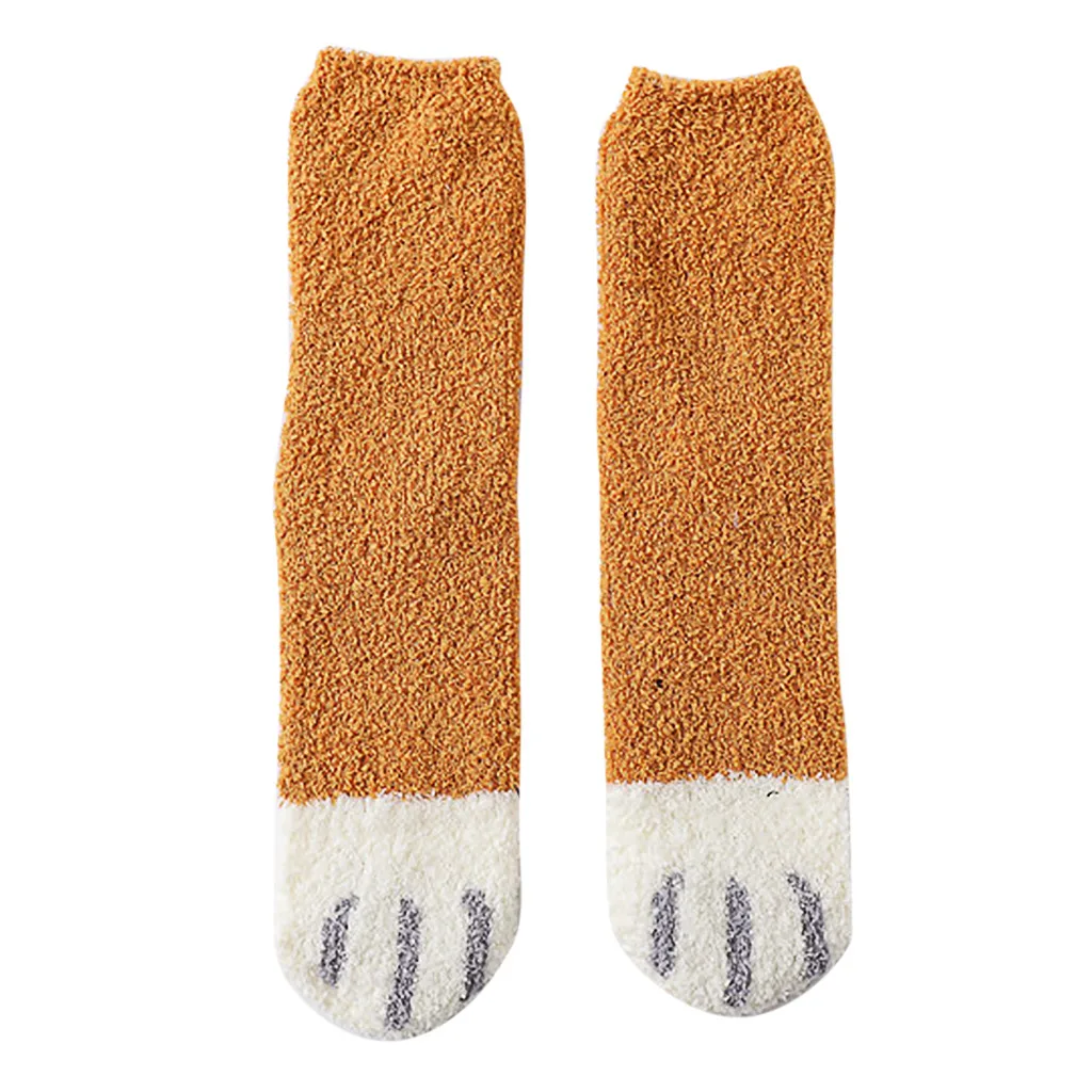 5 шт., зимние теплые носки с кошачьими лапами для женщин, модная симпатичная кошачья лапа для девочек, коралловые домашние носки-тапочки, толстые пушистые носки средней длины для сна