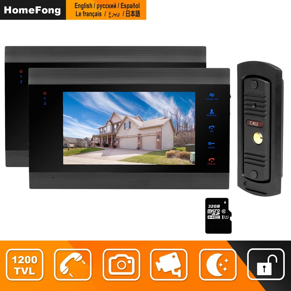 US $175.49 Homefong Wired Video Intercom For Home Security System Video Door Phone With 2 Monitor 1 Doorbell Camera Motion Detect Recording