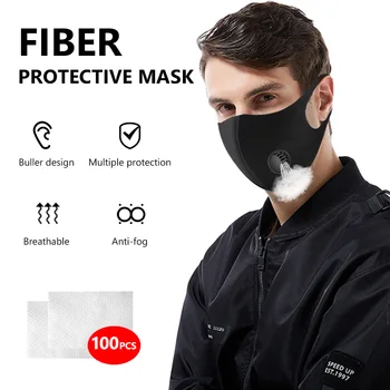 

1/4 Pcs Face Mouth Mask Windproof Black With 100Pcs Gaskets Mouthmask For Unisex Anti-dust Mouth Facemask Washable