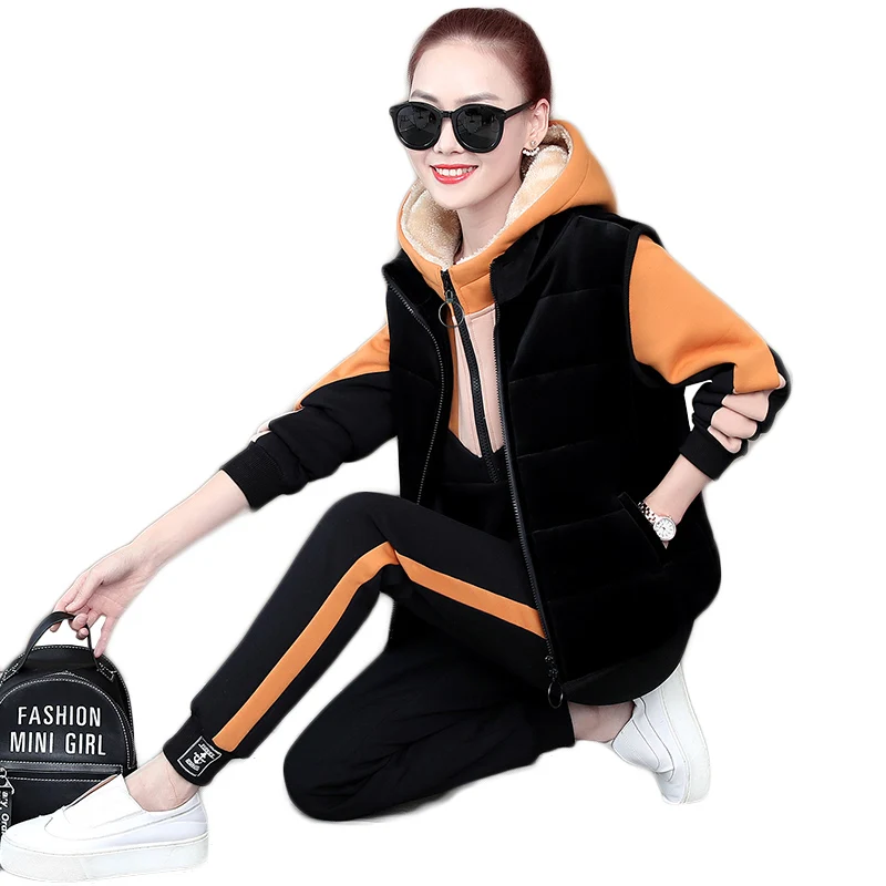 

Haute Couture Sporting Suit Female Jacket With Ahood Winte Top Lady Clothes Set Plus Cashmere 3 Piece Set Quality Assurance 385