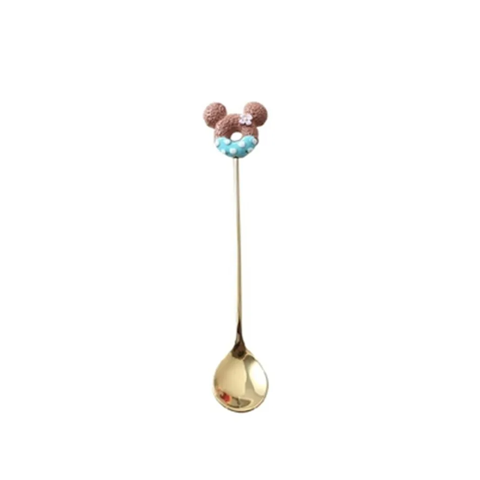 Golden Spoon Fork 304 Stainless Steel Mickey Dounts Coffee Dessert Tea Ice Cream Spoons Forks Stirring Cute Cartoon Teaspoon