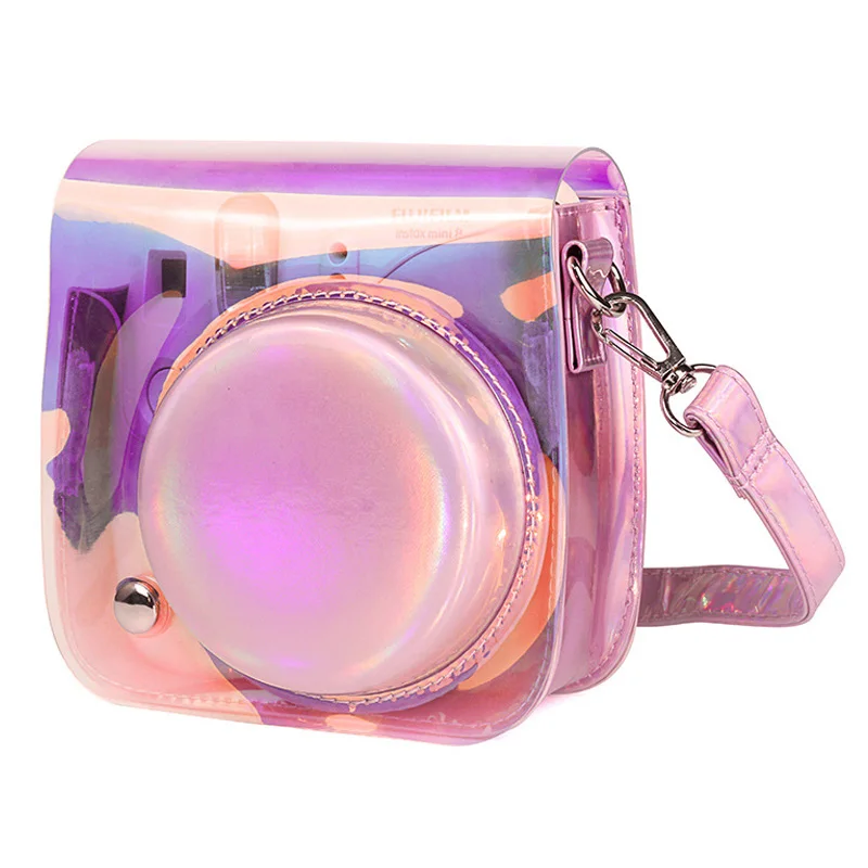 Защитный чехол для камеры Polaroid Fuji Fujifilm Instax Mini 8 8+ 9 с изображением единорога Фламинго в рождественскую ночь с кристаллами из искусственной кожи - Цвет: Transparent pink