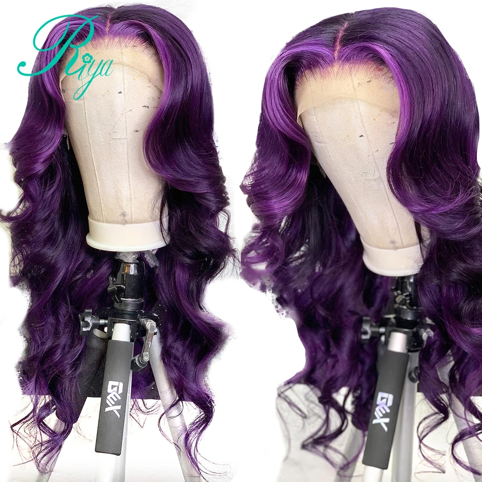 

13X6 Purple Color Wavy Glueless Lace Front Human Hair Wigs Closure Pre Plucked And Bleached Knots Front Lace Wig Brazilian Remy