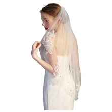 Hand-cut and decals insert comb wedding accessories short veil beautiful layer soft mesh fairy style bride veil