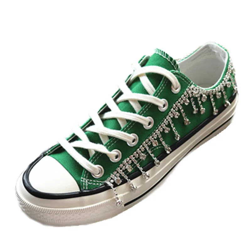 low tops Блестящие стразы Для женщин кроссовки Низкий Топ Повседневная парусиновая обувь кроссовки Свадебная обувь на плоской подошве со шнуровкой; женская обувь на шнуровке; туфли из искусственной кожи; баскетбольные tenis feminino - Цвет: low tops