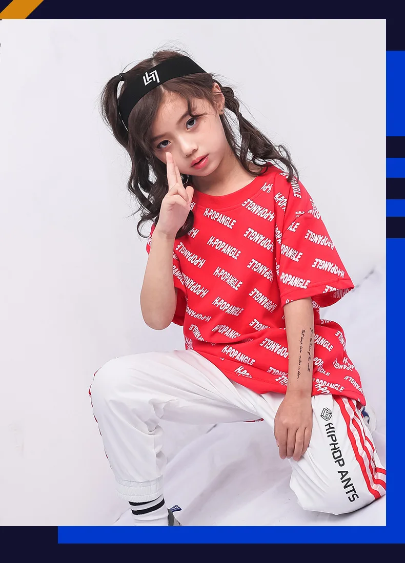 Children's Jazz Costumes New Hip-Hop Set Summer Girls Short-Sleeved Print shirt Pants Suit Kids Catwalk Show Performance Clothes (17)