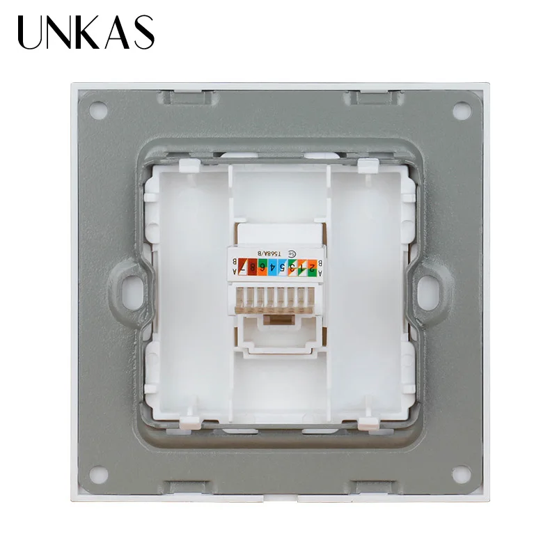 UNKAS розетка для передачи данных со стеклянной панелью, 1 комплект, RJ45 Интернет-разъем CAT6, компьютерная розетка