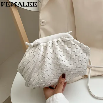 

Trendy Woven Cloud Bag Ruched Soft Leather Hobos Single Shoulder Bags Fashio Solid Color Crossbody Handbag Messenger Small Purse