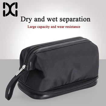

Fashion Travel Wash Bag Women Make up Case Cosmetic Bag Organizer Beauty Pouch Kit Makeup Bag Men Dry and Wet Separation Balck