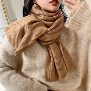

South Korean new vertical striped soft wool long scarf female ins retro style network celebrity recommends winter solid color-PC